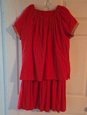 HARI red 3 Tiered skirt Boho matching blouse M Fiesta outfit Medium